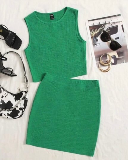 Green two piece skirt set